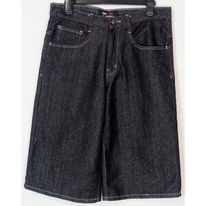 Red Diamond Y2K Baggy Denim Shorts Mens 30 Dark Wash Hip Hop Streetwear